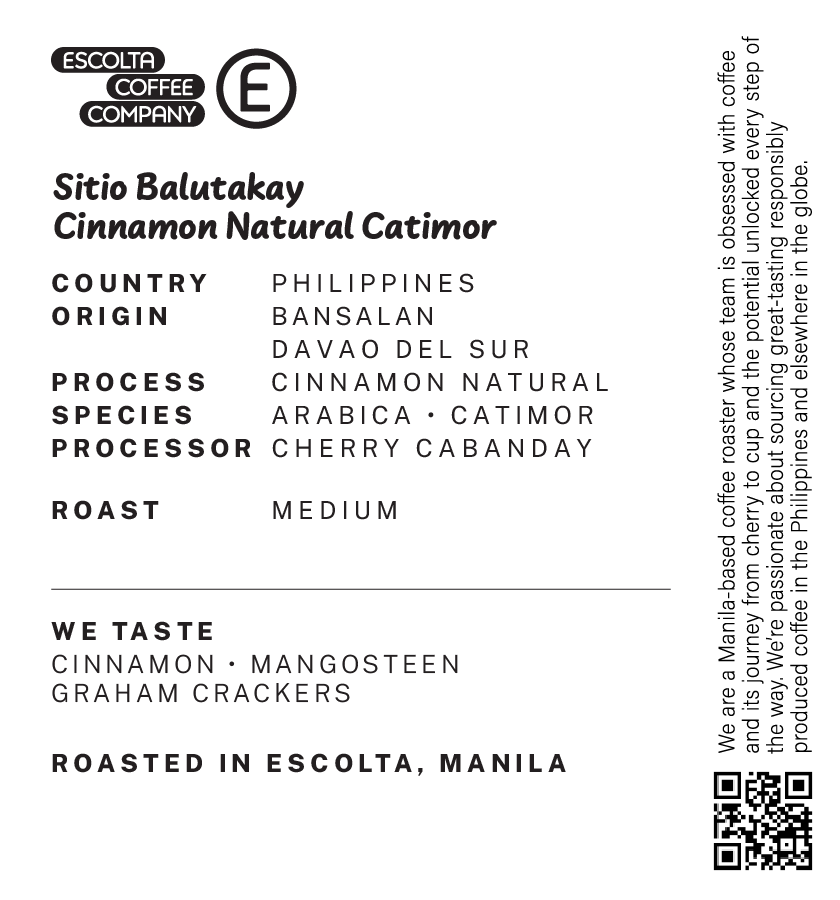 Sitio Balutakay Cinnamon Naturals Catimor Arabica - Cherry Cabanday